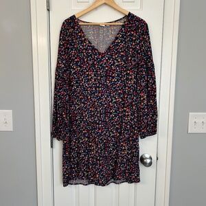 Gap floral dress, navy blue, V-neck, size large